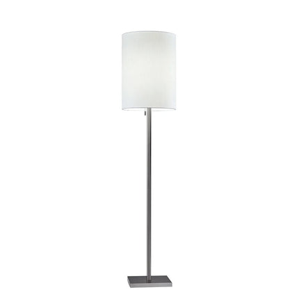 61" Brass Metal Floor Lamp With White Fabric Cylinder Shade