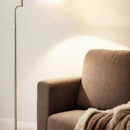 63" Brown LED Task Floor Lamp With Brass