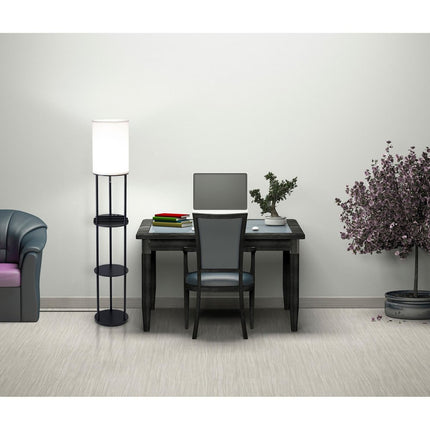 67" Black Metal Column Floor Lamp With White Linen Shade