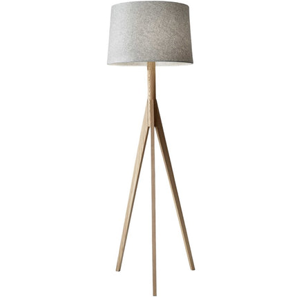 59" Natural Solid Wood Tripod Floor Lamp With Gray Fabric Empire Shade