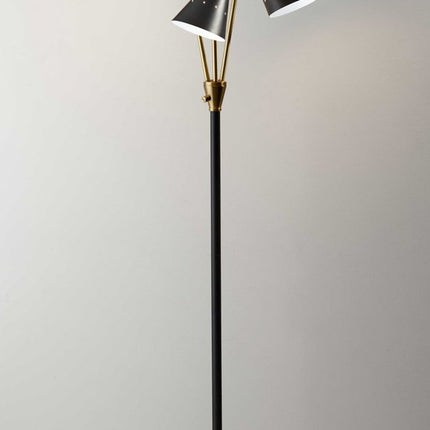 66" Black And Gold Metal Three Light Novelty Floor Lamp With Black Metal Cone Shade