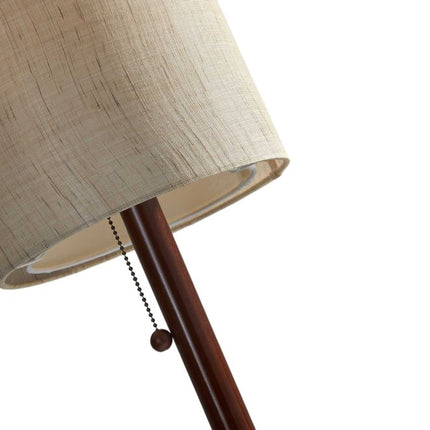 65" Brown Solid Wood Floor Lamp With Beige Linen Drum Shade