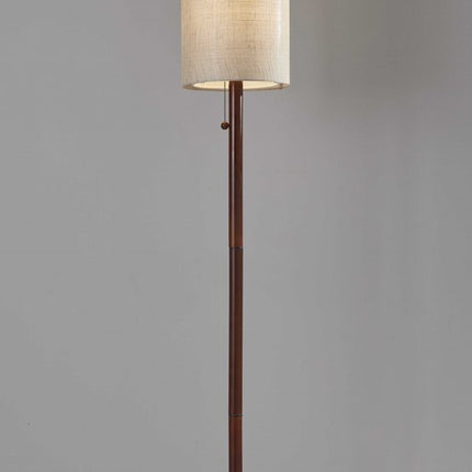 65" Brown Solid Wood Floor Lamp With Beige Linen Drum Shade