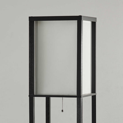 72" Black And Off White Column Floor Lamp With Off White Fabric Rectangular Shade