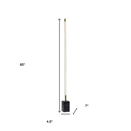 Minimalist Ambient Glow Led Floor Lamp With Dimmer In Antique Brass And Black Marble
