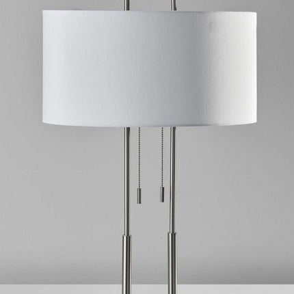 27" Silver Metal Two Light Bedside Lamp With Off White Drum Shade
