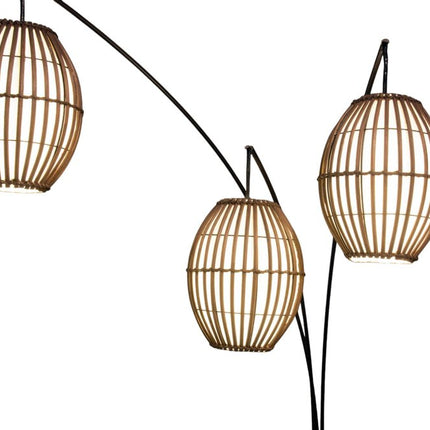 82" Bronze Three Light Tree Floor Lamp With Beige Wicker Cage Shade