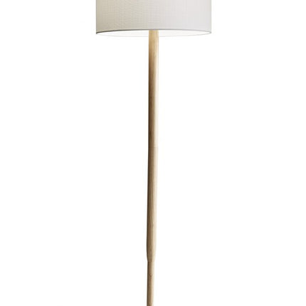 59" Natural Solid Wood Floor Lamp With White Linen Drum Shade