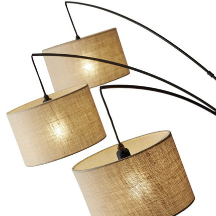 74" Bronze Three Light Tree Floor Lamp With Beige Burlap Drum Shade