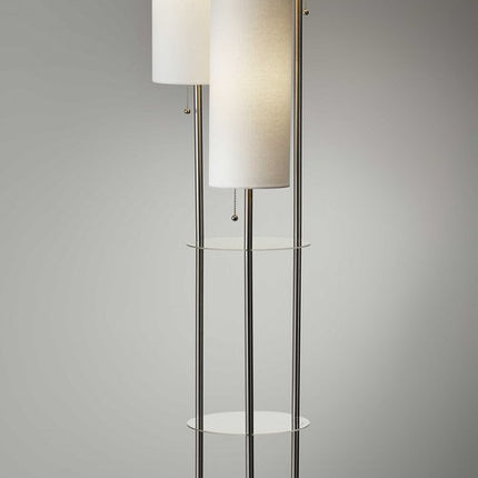 68" Silver Three Light Novelty Floor Lamp With White Linen Cylinder Shade