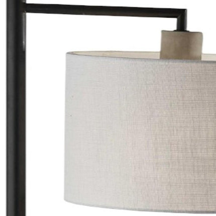 61" Grey And Black Arc Floor Lamp With White Fabric Drum Shade