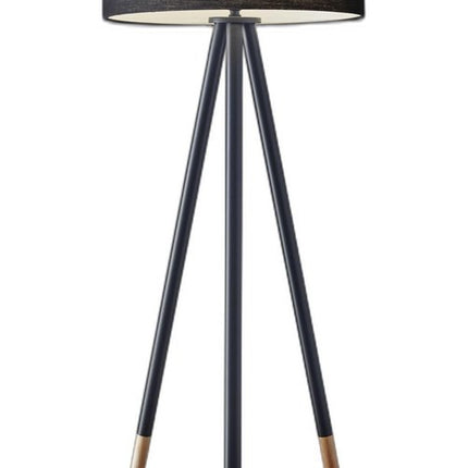 60" Black Tripod Floor Lamp With Black Fabric Drum Shade