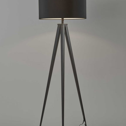 62" Black Tripod Floor Lamp With Black Fabric Drum Shade