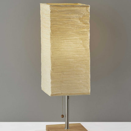25" Natural Solid Wood And Silver Metal Table Lamp Beige Paper Shade