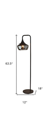 64" Black Task Floor Lamp With Black Glass Bowl Shade