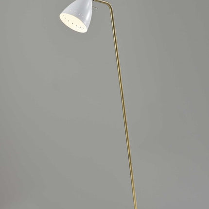59" Gold And White Task Floor Lamp With White Metal Cone Shade