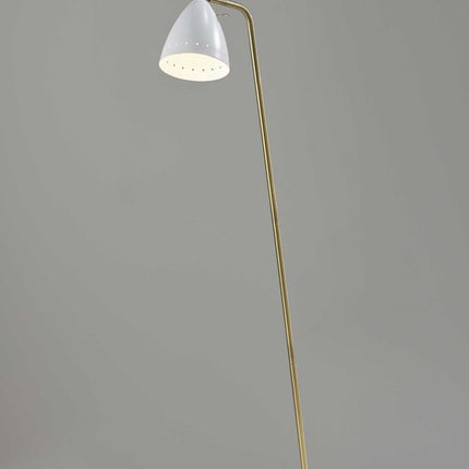 59" Gold And White Task Floor Lamp With White Metal Cone Shade