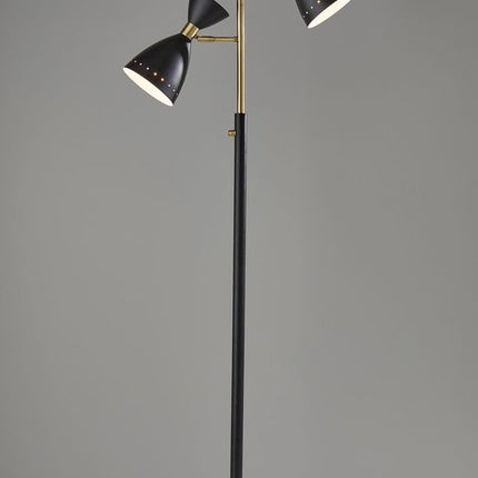 68" Black And Gold Metal Two Light Task Floor Lamp With Black Metal Cone Shade