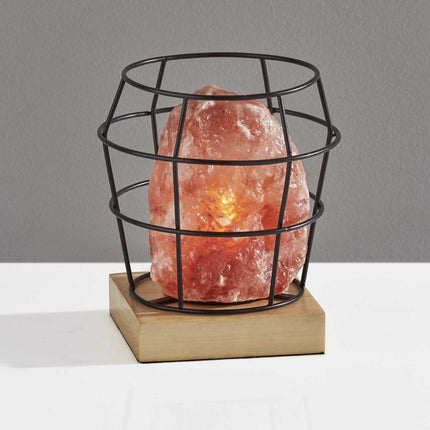 8" Himalayan Salt Accent Lamp With Black Cage Shade