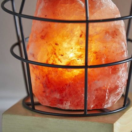 8" Himalayan Salt Accent Lamp With Black Cage Shade