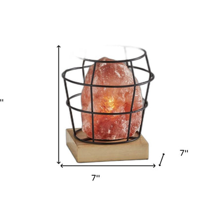 8" Himalayan Salt Accent Lamp With Black Cage Shade