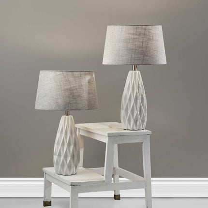 Set of Two 23" White Ceramic Bedside With Gray Drum Shade