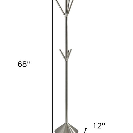 68" Silver Steel Six Hook Freestanding Coat Rack