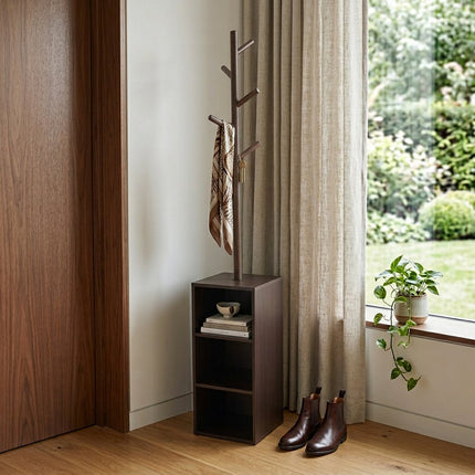 12" X 12" X 69" Walnut Walnut Storage Coat Rack
