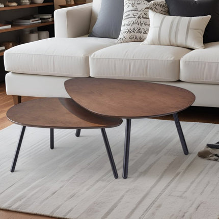 Set of Two Brown And Black Wood And Metal Oval Nested Tables