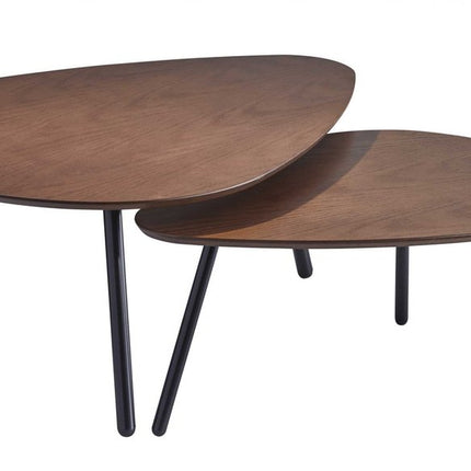 Set of Two Brown And Black Wood And Metal Oval Nested Tables