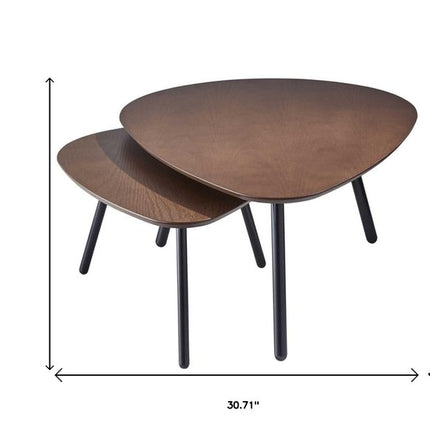 Set of Two Brown And Black Wood And Metal Oval Nested Tables