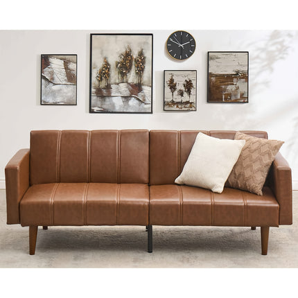 Sofa Bed with Space-Saving Foldable Design - Modern Brown Futon Couch, Sturdy Metal Frame