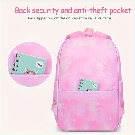 Backpack with Large Storage Space, Cute Pink Double Shoulder Bag, Lightweight High-Quality 17-Inch School Bag.
