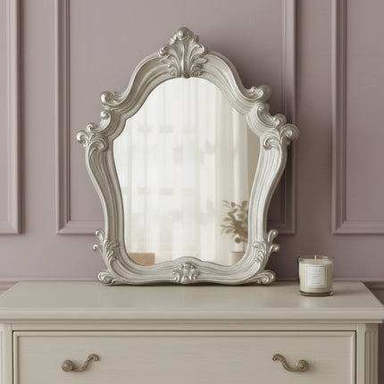47" Brown Crowned Top Solid Wood Framed Mounted Dresser Mirror