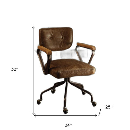 Brown and Black Swivel Faux Leather Rolling Office Chair