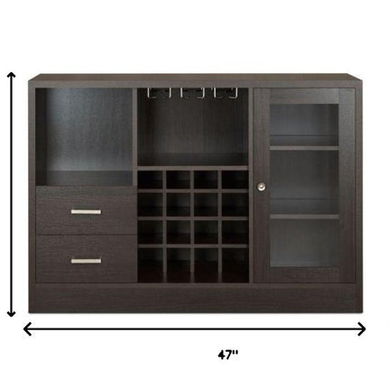 47" Espresso Solid Wood Frame With Five Shelves And Two Drawers