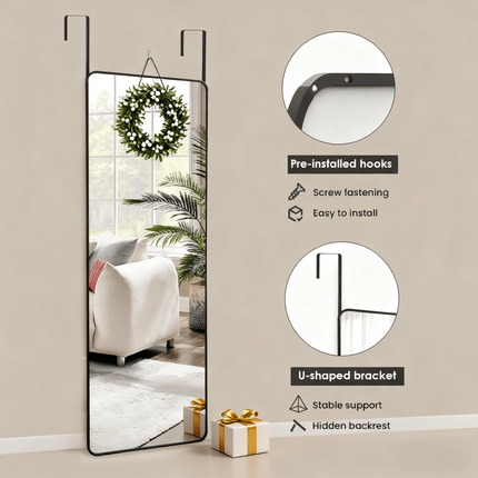 40cm x 120cm Full Length Mirror with Over-The-Door Hanging System - Modern Vertical Rectangular Wall/Door
