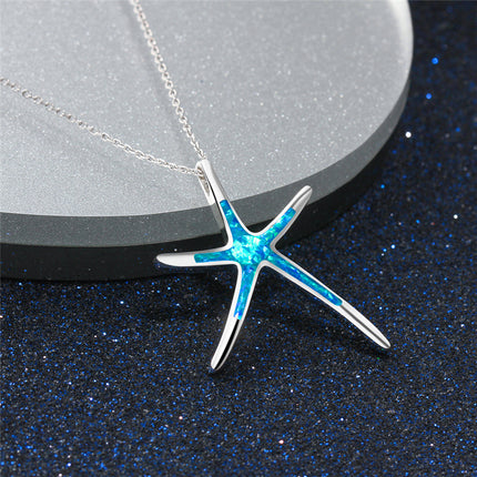 All-match clavicle chain blue starfish pendant opal necklace
