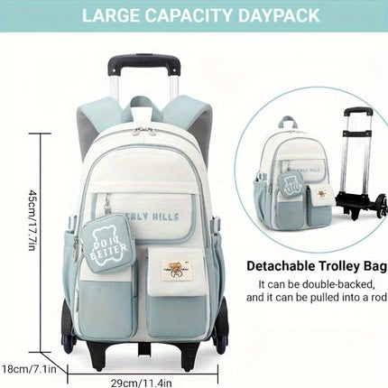 1pc School Backpacks Trolley, Backpack School Bag With 6 Wheels, Trolley School Bags For School
