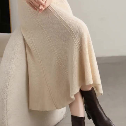 A Half-Length Skirt, Wool Skirt, Golden Ingot Stitch, Top, Stylish And Minimalist, Pleated Skirt, Wool Sweater