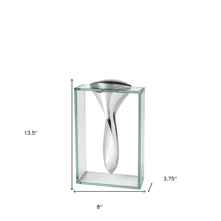 14" Clear Cylinder Aluminum And Crystal Glass Table Vase