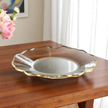 10" Clear And Gold Glass Platter
