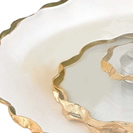 13" Clear And Silver Round Glass Hand Finished Lazy Susan