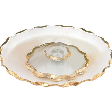 13" Clear And Silver Round Glass Hand Finished Lazy Susan