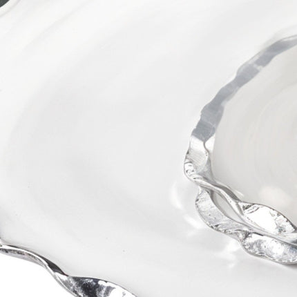 13" Clear And Silver Round Glass Hand Finished Lazy Susan