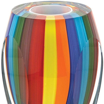 6" Blue Clear Red And Yellow Cylinder Crystal Glass Table Vase