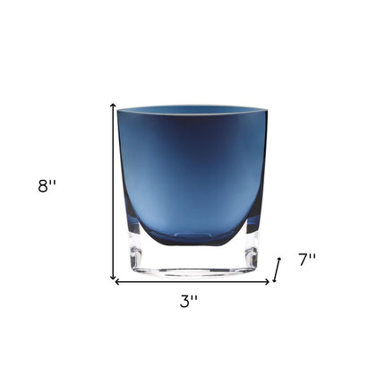 8" Midnight Blue And Clear Oval Crystal Glass Table Vase