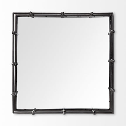 Natural Finish Metal With Mirrored Glass Bottom And Railing Handle Tray