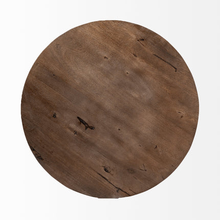 41" Brown and Black Solid Wood and Metal Round Coffee Table