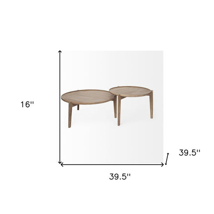 Set of Two Brown Solid Wood Round Nested Coffee Tables